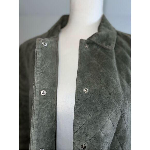 Women’s Quilted Leather Button Down Utility Barn Jacket medium - Picture 2 of 9